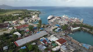 Drone (Aerial) video of the Cruise ship Heritage Adventurer at the Port of Weno (Moen), Chuuk State