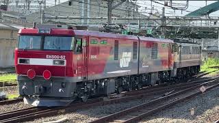 【OM出場回送】EF65-2090号機＋EH500-62号機の到着･発車シーン（構単8283レ･単8253レ）