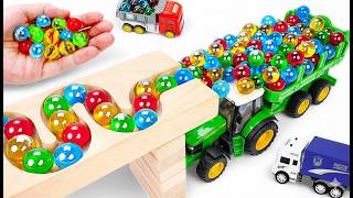 Marble Run ASMR Race ☆ HABA Slope &amp; Dump Truck Excavator Ambulance Forklift Garbage Truck Tractors