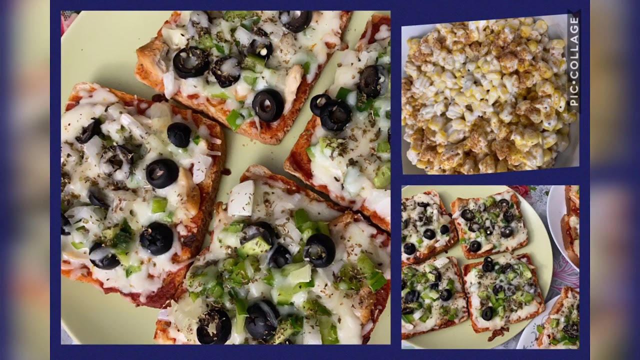 Pizza bread & mayo garlic corn || bread pizza with oven & without oven - YouTube