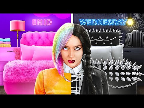 INCREDIBLE WEDNESDAY vs ENID's ROOM MAKEOVER || Extreme DIY Hacks for Dream Room by 123 GO!