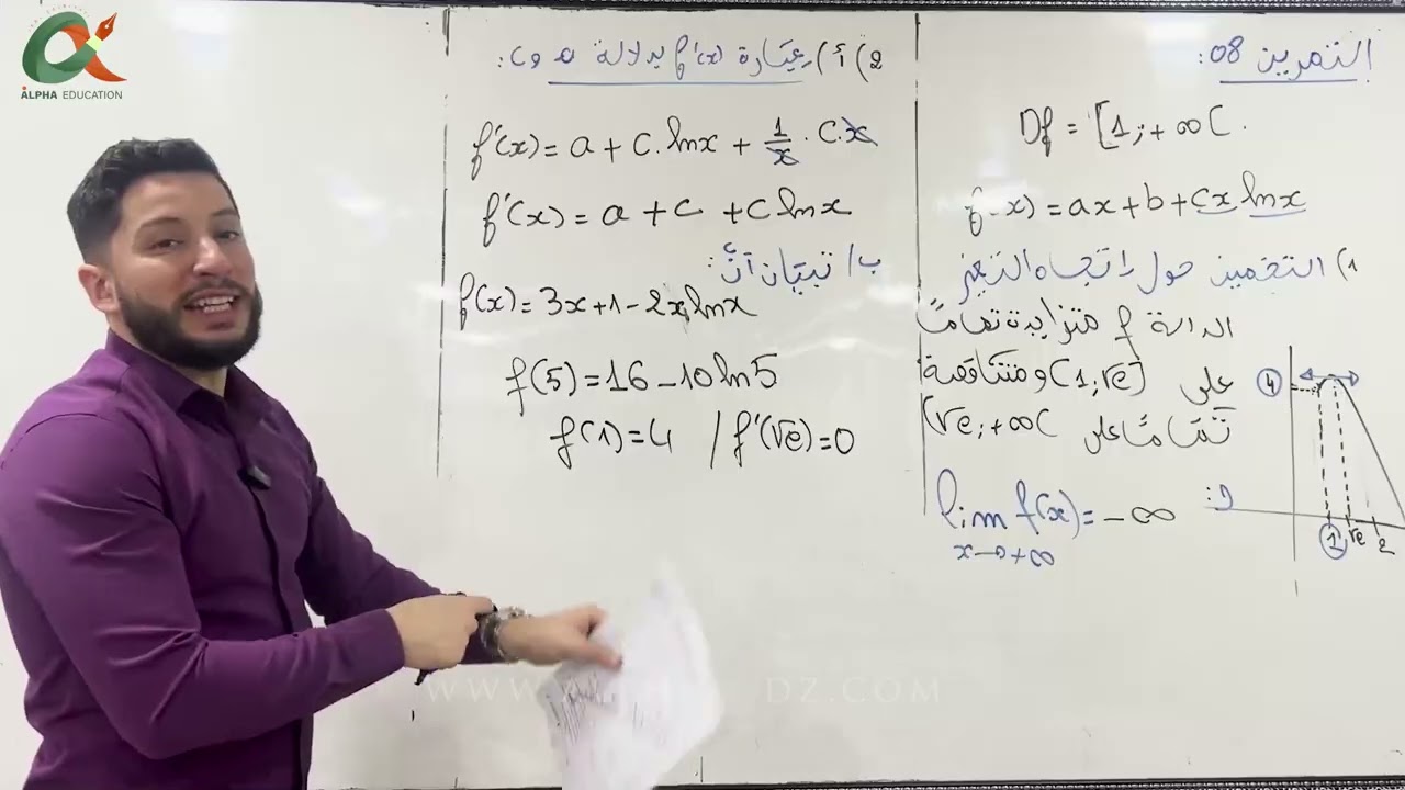 سلسلة تمارين العلامة الكاملة في الدوال اللوغارتمية تمرين 8 دراسة دالة رقم 1 افكار رائعة
