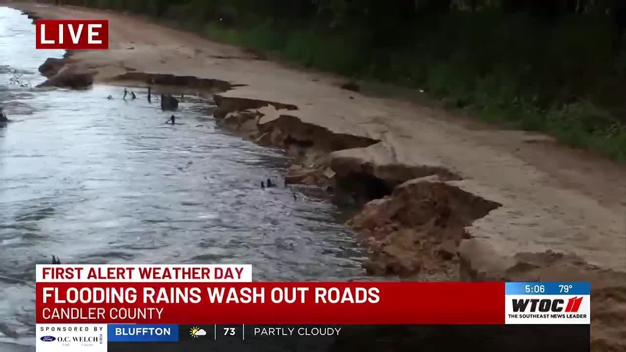 Flooding rains wash out roads in Candler Co. - YouTube