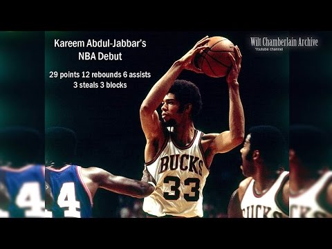 Kareem Abdul-Jabbar's NBA Debut 29pts 12reb 6a 4stl 3blk (Pistons at Bucks, 10.18.1969 Highlights)