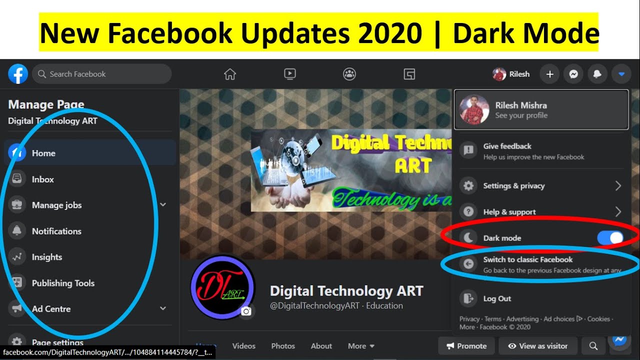 Facebook dark mode new facebook update 2020 YouTube