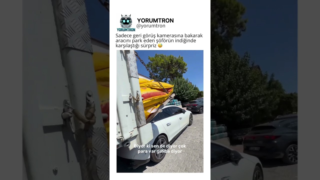 Sadece geri görüş kamerasına bakarak aracını park eden şöförün indiğinde karşılaştığı sürpriz 😅