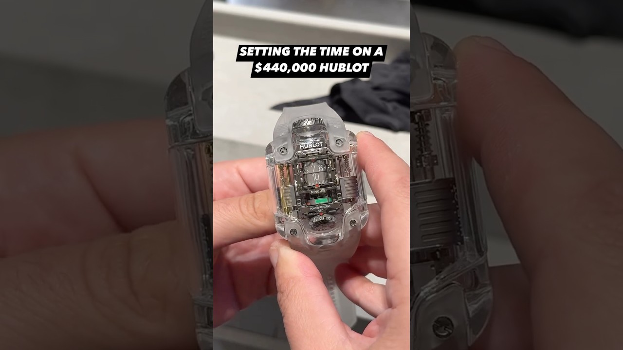 Setting the time on the $440,000 USD Hublot MP-10 Tourbillon Sapphire