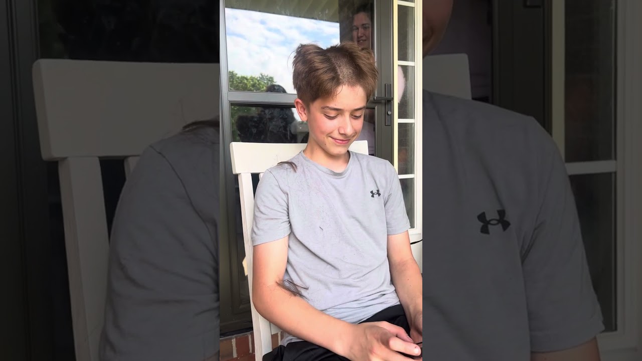 Madison cutting Bradley’s hair- last day of school