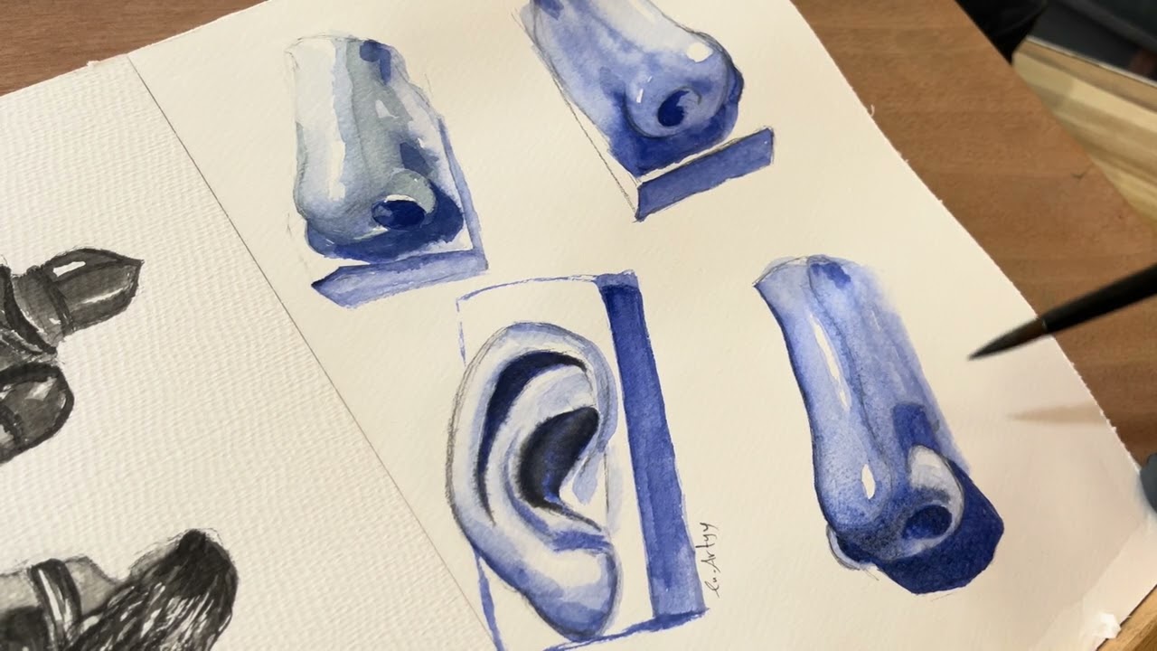 تعلم رسم 100 انف خطوه بخطوه بلألوان المائية Learn to draw 100  nose step by step with watercolor