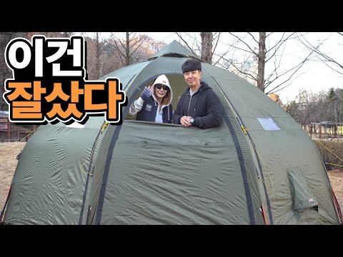 바랑에르돔 8-10 <strong>리뷰</strong> - <strong>캠핑</strong> 화목난로 쉘터 - Helsport VarangerDome 8-10