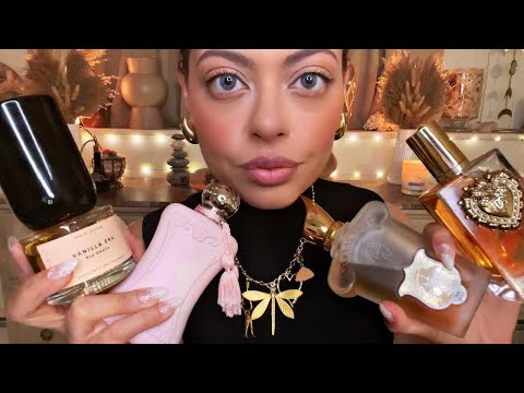 ASMR| Perfume Declutter Diaries ( perfume tapping, liquid sounds, lid sounds) PERFUME COLLECTION