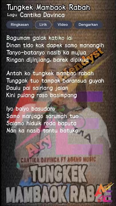 Lirik Lagu Tungkek Mambaok Rabah - Cantika Davinca - Ageng Music