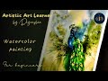 Nature Watercolor Painting With A Beautiful Pecock Step By Step Tutorial For Beginners.