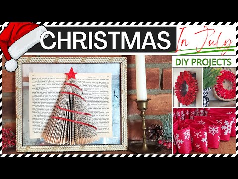 ? CHRISTMAS IN JULY Easy DIY Home DECOR PROJECTS - Folded book pages Christmas tree & Ribbon wreath