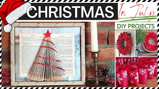 🎄 CHRISTMAS IN JULY Easy DIY Home DECOR PROJECTS - Folded book pages Christmas tree &amp; Ribbon wreath