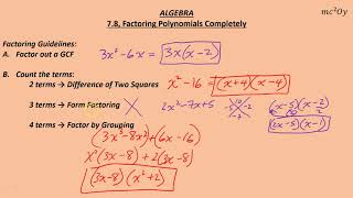 A 7.8, Factoring Polynomials Completely