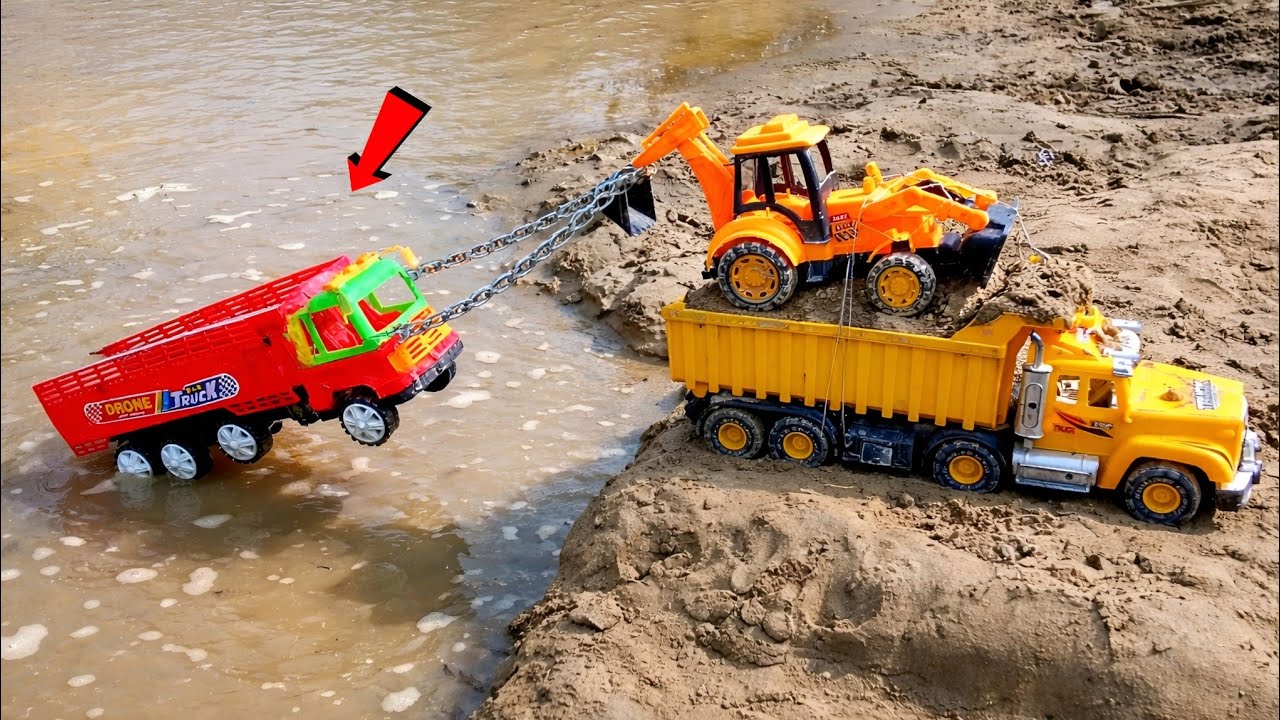 Dangerous Water Overturned Dumper 😱 | JCB Loaded on Truck Pulling Out with Heavy Tow Chain | JS TOYS