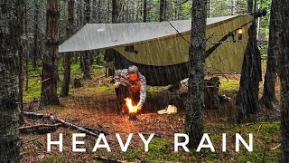 Solo CAMPING in Heavy RAIN under a Tarp - No Tent Relaxing ASMR