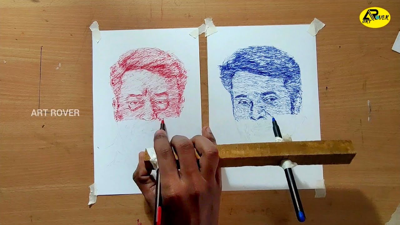 Drawing Two Different Faces at a same time with Pen