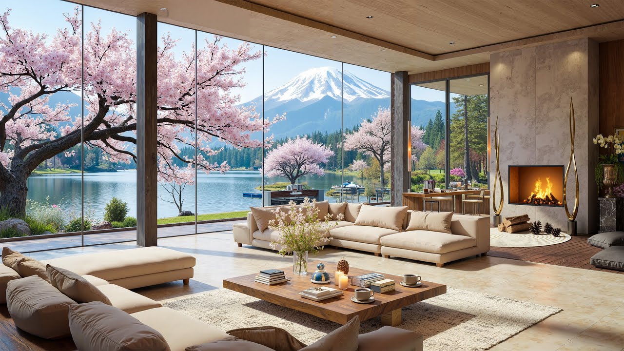 Spring Morning Jazz by the Lakeside House | Smooth Jazz with Blossom Views for Relaxation