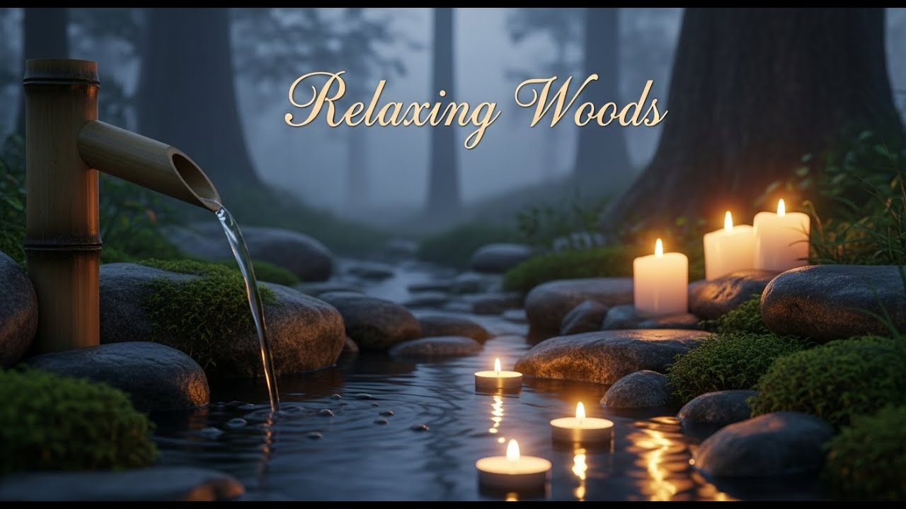 Peaceful Zen Water Ambience Bamboo Fountain and Candle Glow for Relaxation Deep Sleep Meditation