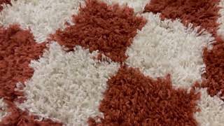 Honest review of aesthetic rust colored checkered shag rug, Balta Rugs Oslo Checkered Shag Rug