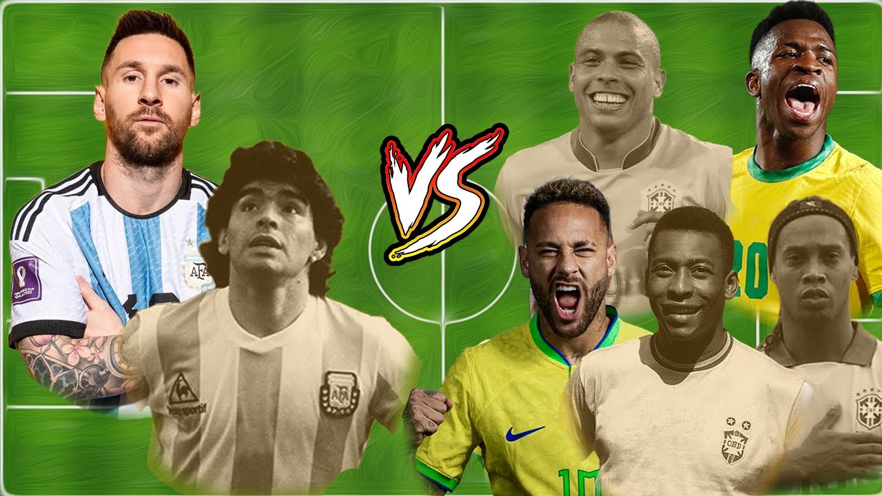 Messi Maradona VS Ronaldo Pele Ronaldinho Neymar Vinicius Argentina Legends  VS Brazilian Legends 
