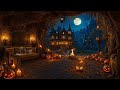 Halloween Haunted Castle Ambience 🎃🍂 Relaxing Crackling Fire, Falling Leaves & Calm Nature Sounds