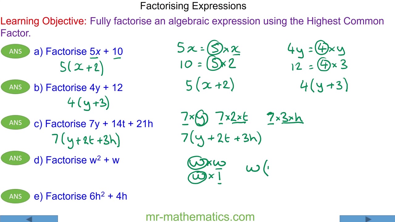 Factorising Algebraic Expressions