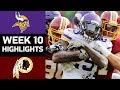 Vikings vs. Redskins | NFL Week 10 Game Highlights