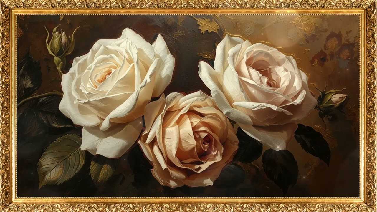 Elegant Cream Roses 🤍✨ | 2 Hours Luxury Oil Painting Wall Art in 4K