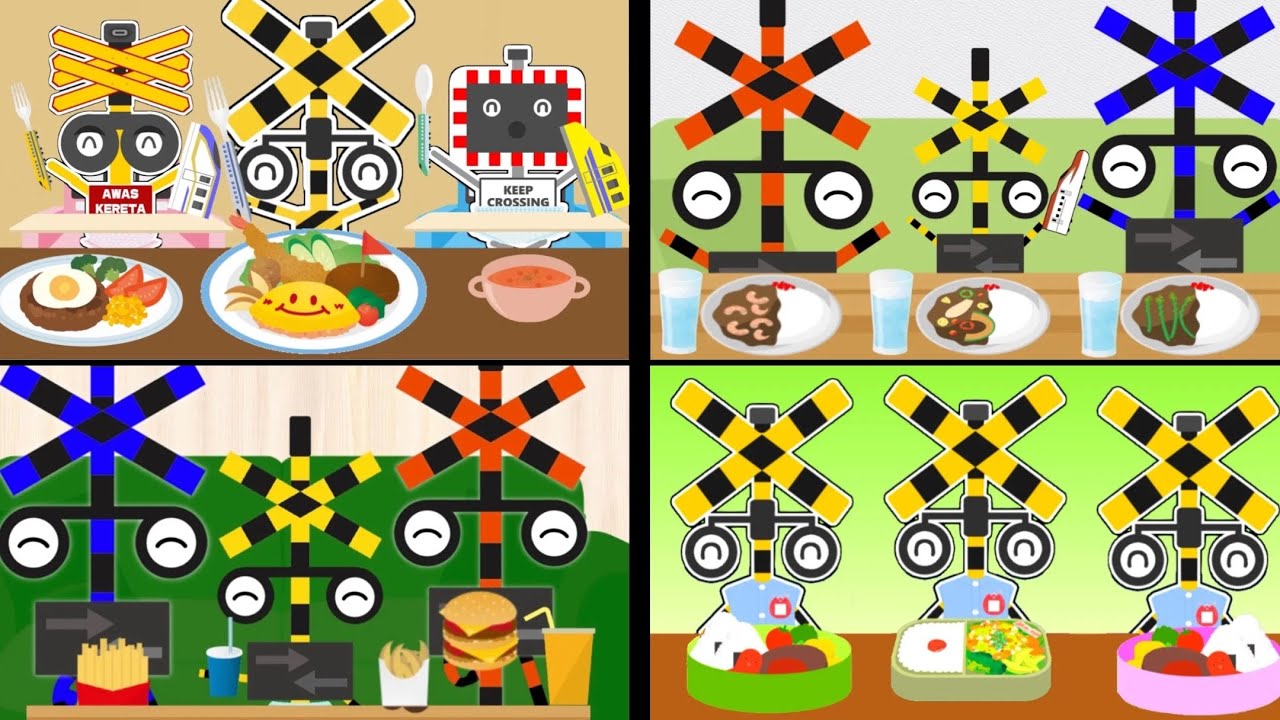 ご飯を食べる踏切アニメまとめ！　プラレール　踏切　カンカン電車　新幹線　railroadcrossing fumikiri anime keretaapi levelcrossing