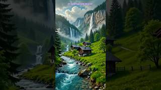 Heavy Rain 🌧️ Waterfall Village 4K Nature Ambience | Relaxing Rain Sounds for & Meditation#shorts