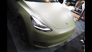 TESLA MODEL Y WRAPPED IN 3M 2080 MATTE MILITARY GREEN