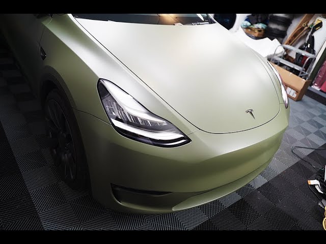 TESLA MODEL Y WRAPPED IN 3M 2080 MATTE MILITARY GREEN 