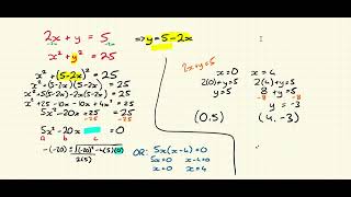 Simultaneous Equations - 1 Linear, 1 Quadratic