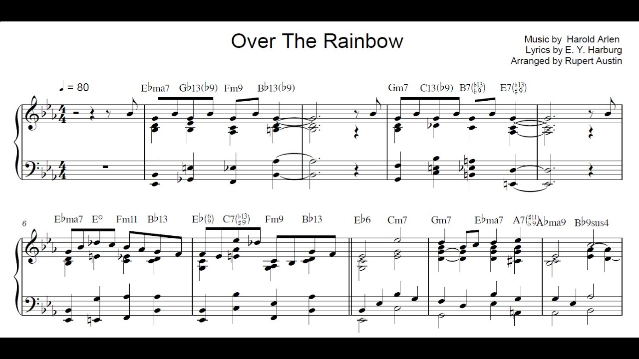 Somewhere Over The Rainbow Arranged For Solo Piano With Music Sheet Youtube