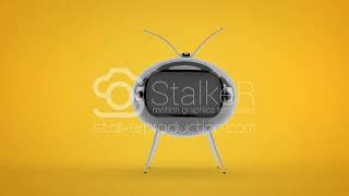 Gray Funky TV on orange background - running