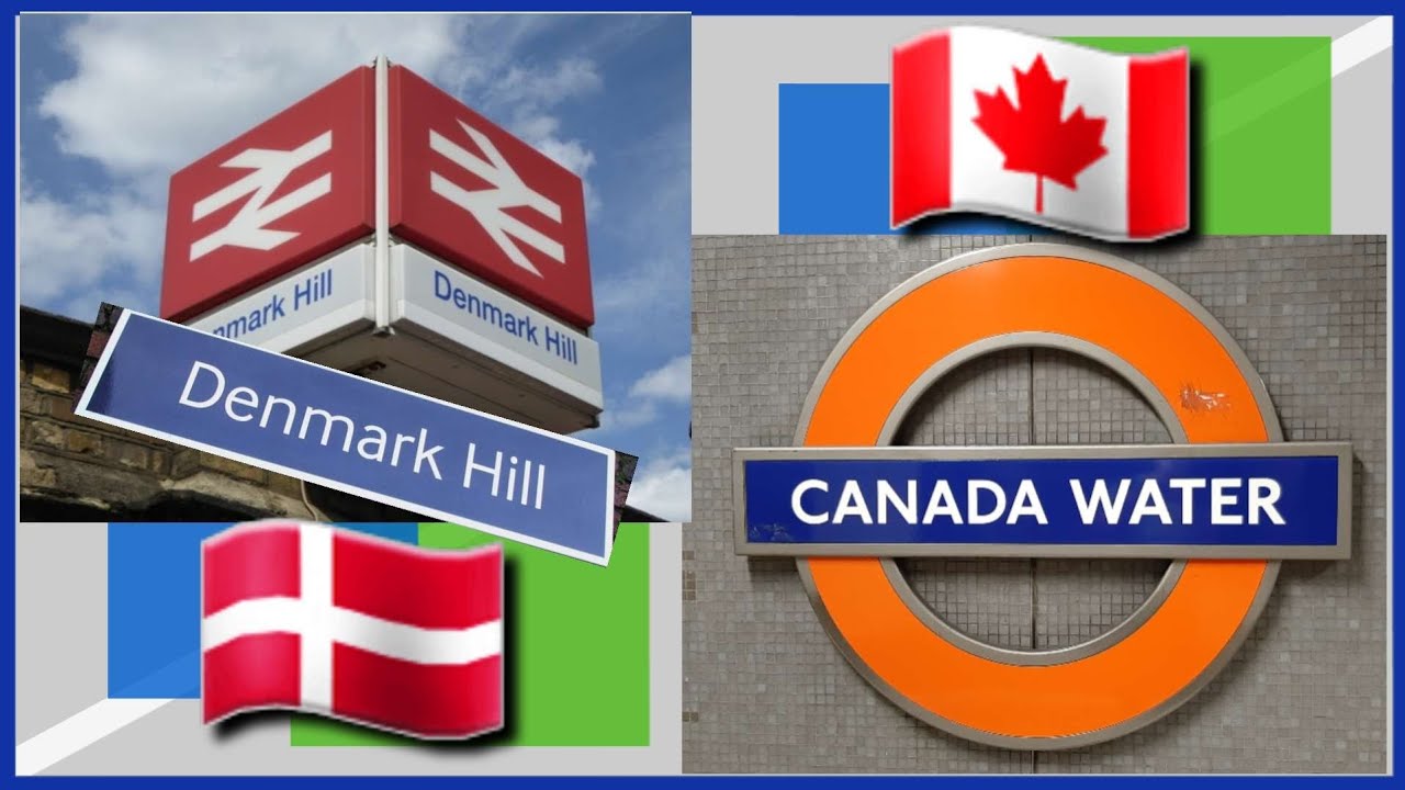 Две лондонские наземные станции с названиями стран - от Канады до холма Дания