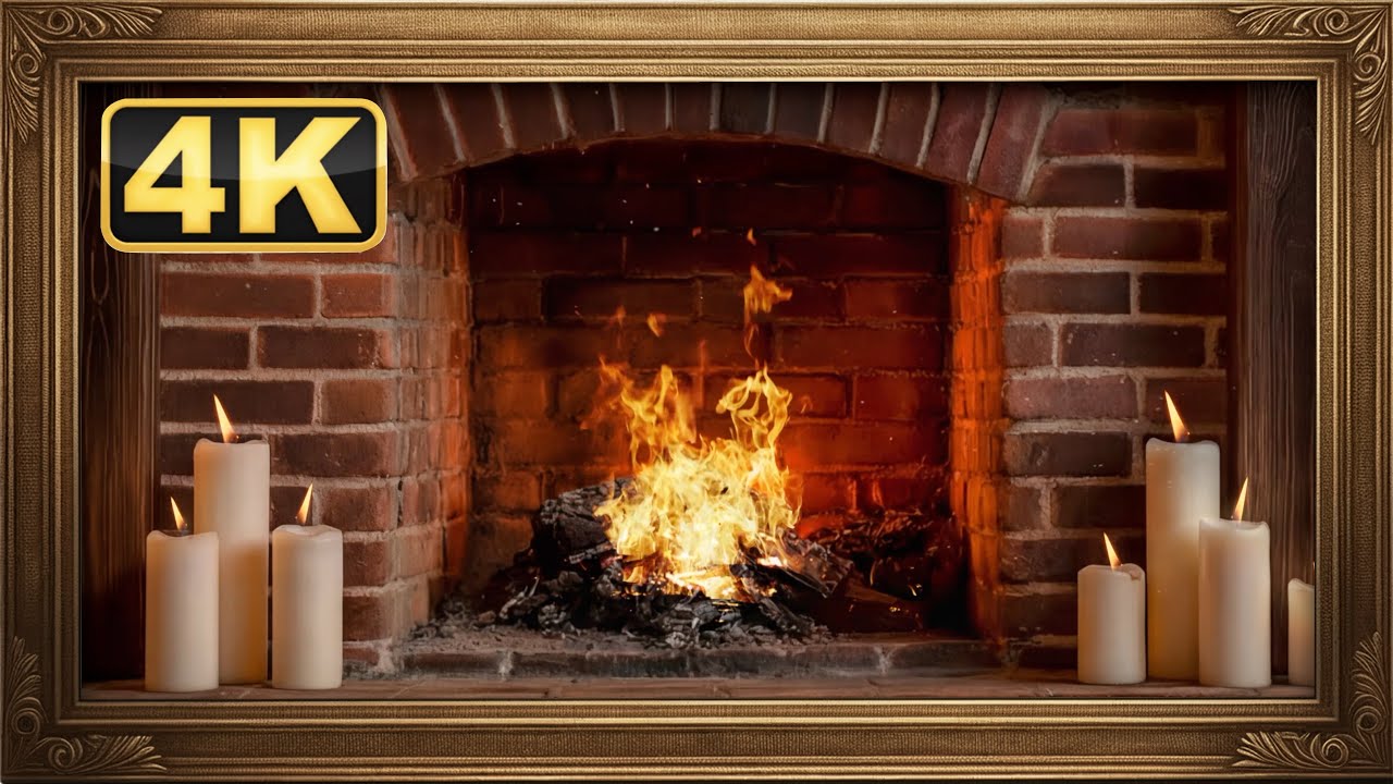 Cozy Fireplace with Candles • TV Art 4K • Golden Frame Screensaver