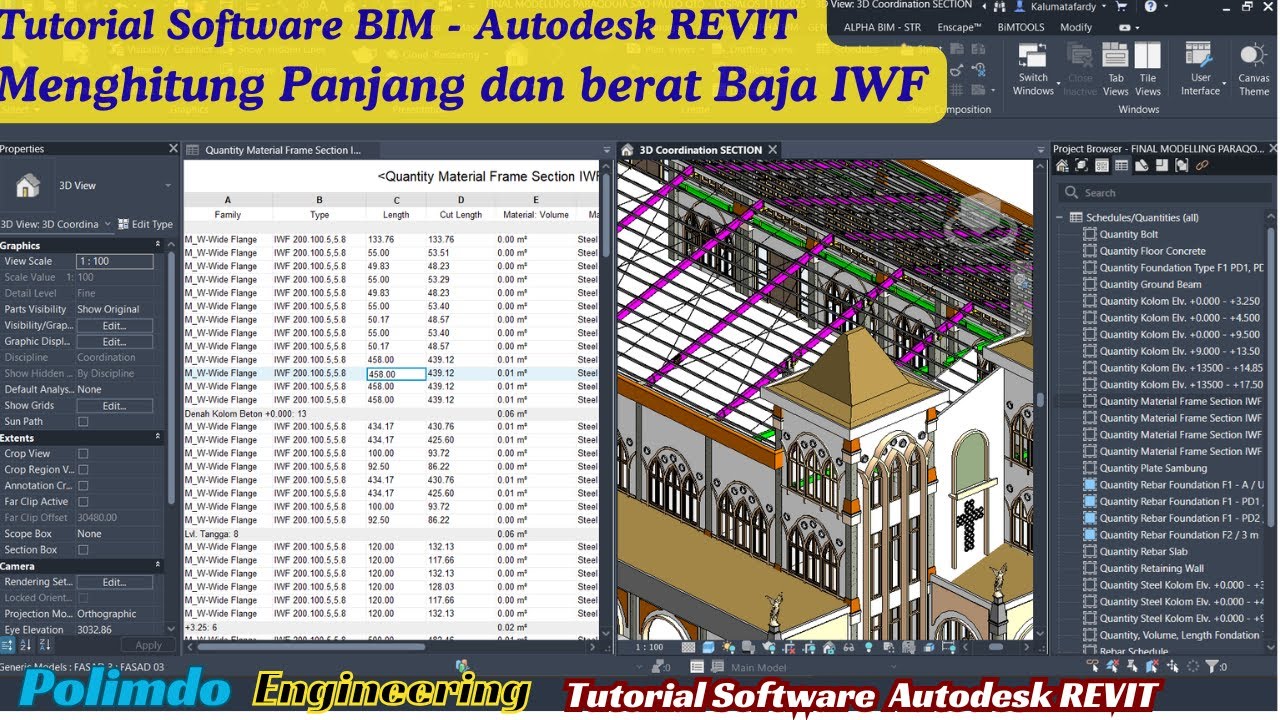 Учебное пособие по Autodesk Revit — Автоматический расчет длины и веса стальных балок IWF
