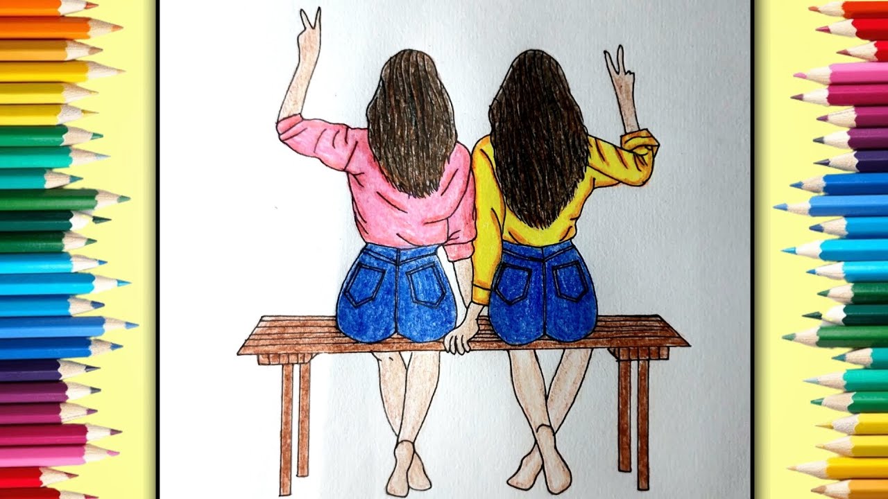 Frien Draw Friendship Day Drawing ️ | How To Draw Two Friends Drawing | Pencil ...