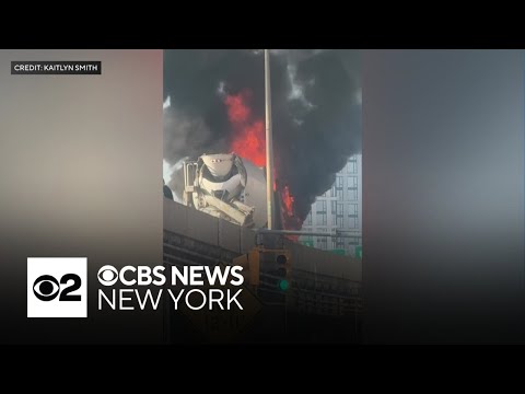 Cement truck bursts into flames on Brooklyn-Queens Expressway
