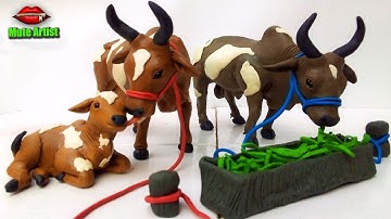 Sculpting clay: Making Cow Family with clay | Clay Animals Art | Making Cow Family With Clay |