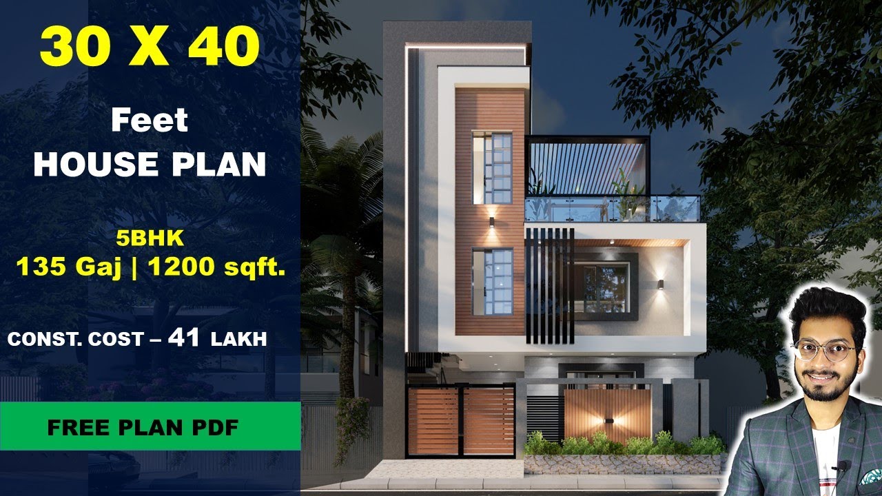 30x40 | 5.5 BHK House plan | 135 Gaj | 1200 sqft | 30*40 house plan 3d ...