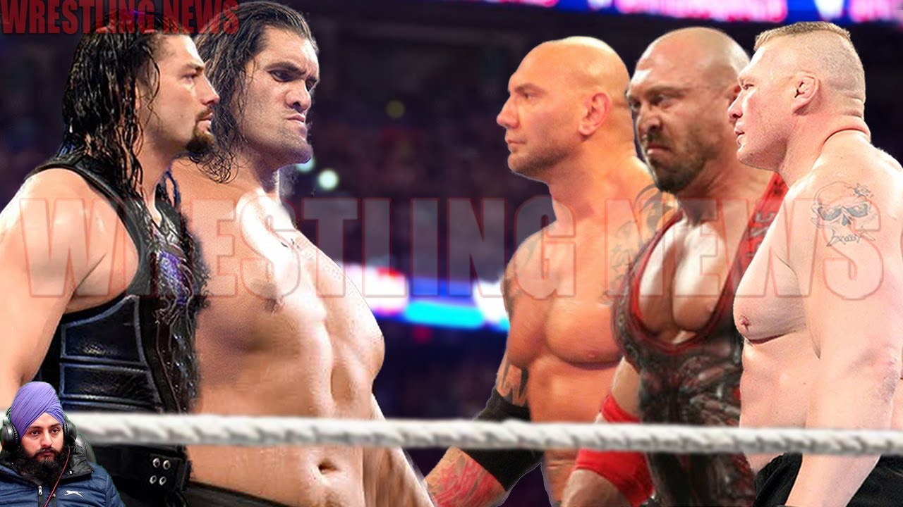 Roman Reigns Great Khali vs Brock Lesnar Ryback Batista Handicap Match Wrestling News YouTube
