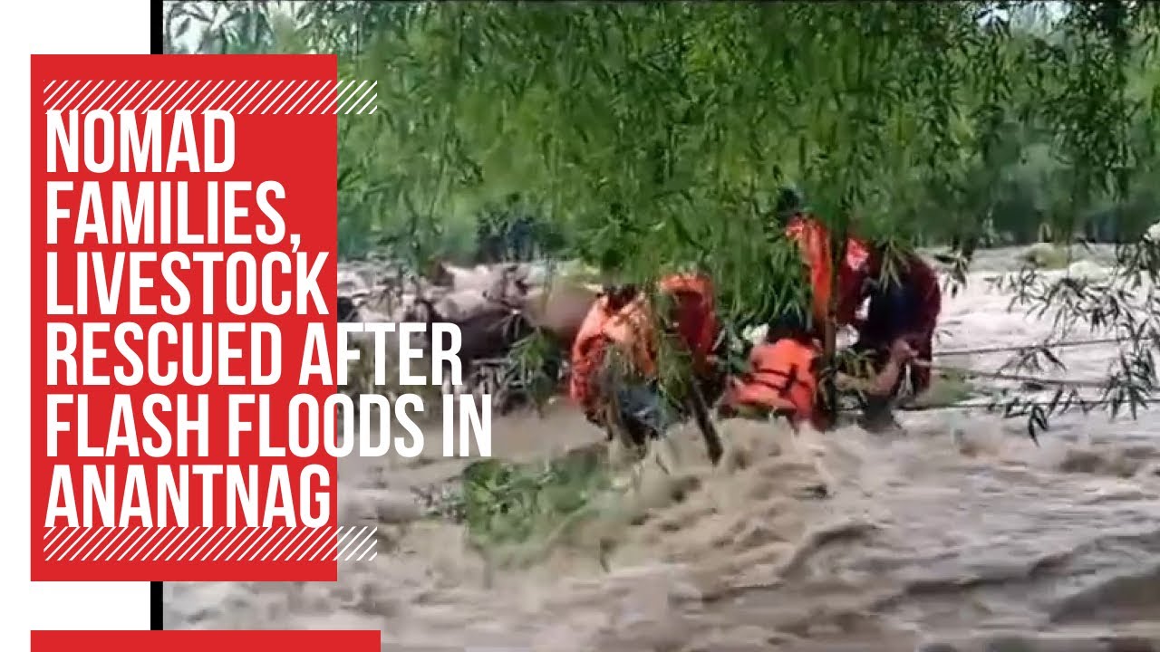 Nomad families, livestock rescued after flash floods in Anantnag - YouTube