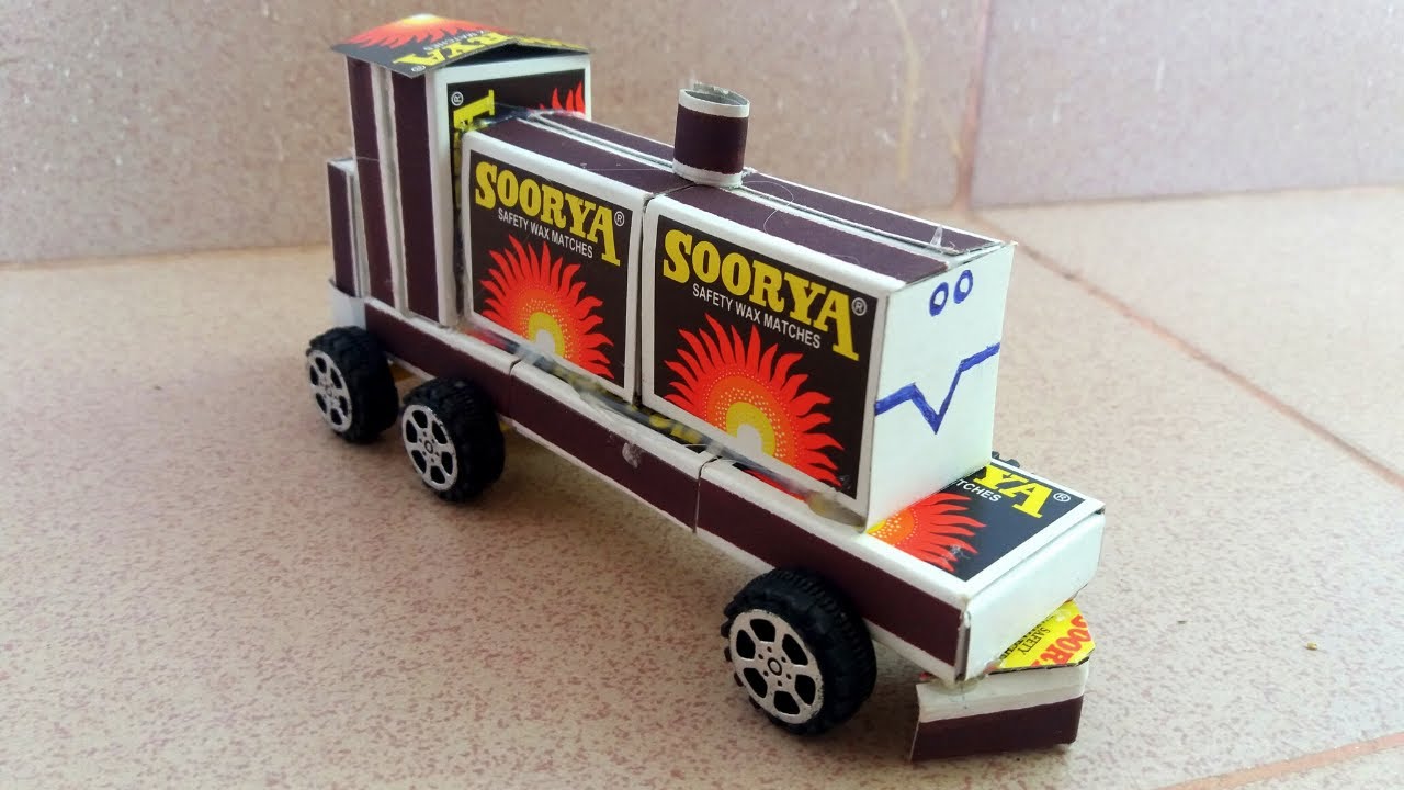 How to make matchbox train at home DIY toy | ගිනිපෙට්ටී වලින් කෝච්චී ...