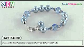SCBR083 Sterling Silver Bracelet with Blue Genuine Swarovski Crystals & Crystal Pearls