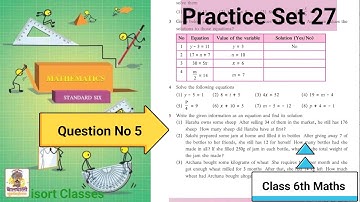 Practice Set 27 Class 6 Maths |  Question no 5 | Chapter 10 Equations practice set 27